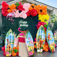 JellyArch 4 Pcs Hawaiian Inflatable Surfboard Tropical Flamingos Hawaiian Luau Party Decorations Blow up Pool Floats Surfboard Prop Wall Decor Palm Tree Summer Tiki Bar Pool Beach Party Decorations