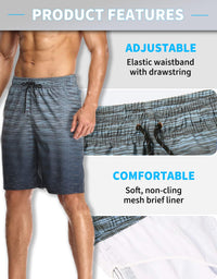 Flytop Mens Swim Trunks, Quick Dry Mesh Liner Board Shorts, Zipper Pockets, Above-Knee Bathing Suit Striped Grey Gradient XL