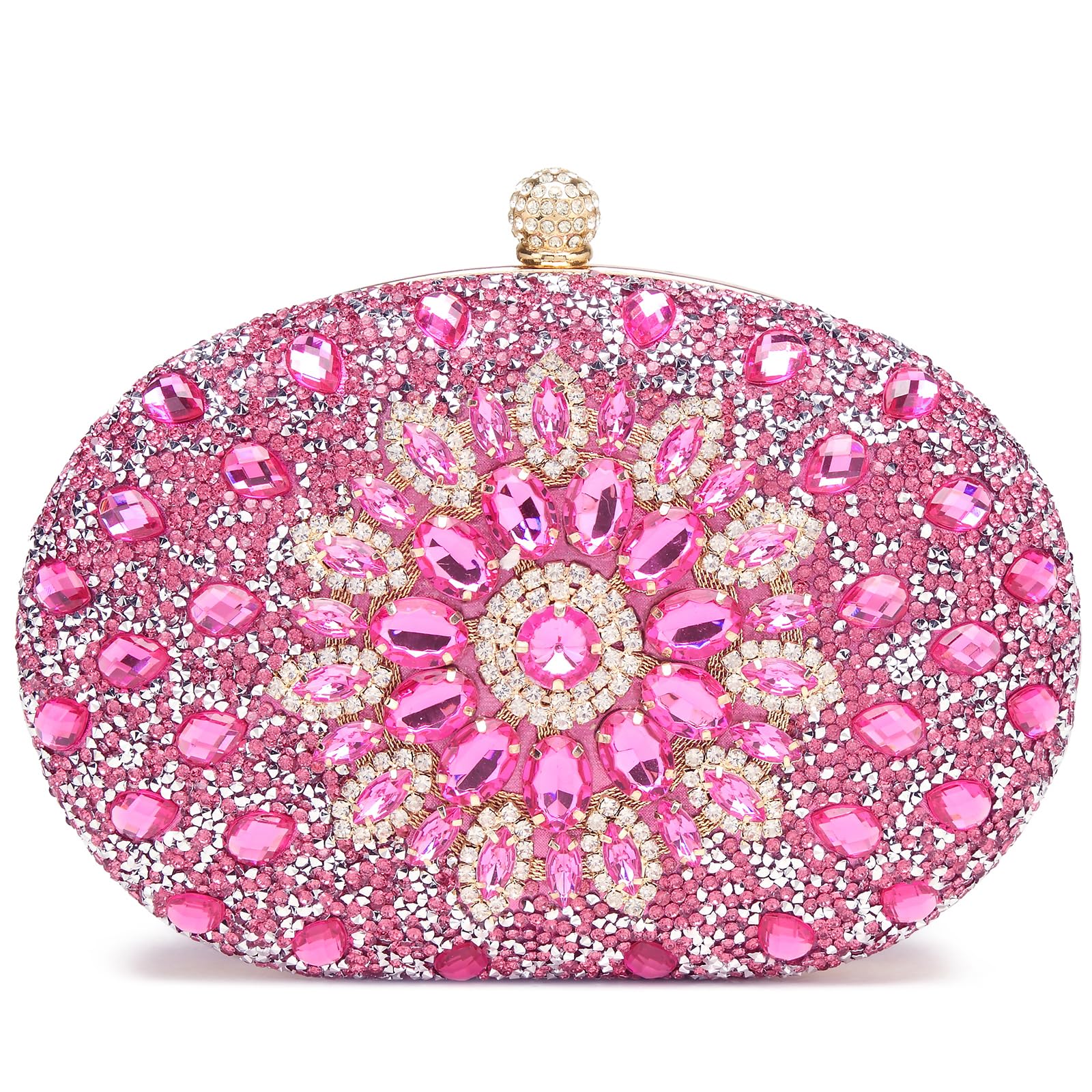Beaguful Women's Evening Bags Sparkly Rhinestone Clutch Purses Luxury Handbags Oval Rose Red