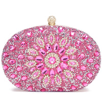 Beaguful Women's Evening Bags Sparkly Rhinestone Clutch Purses Luxury Handbags Oval Rose Red