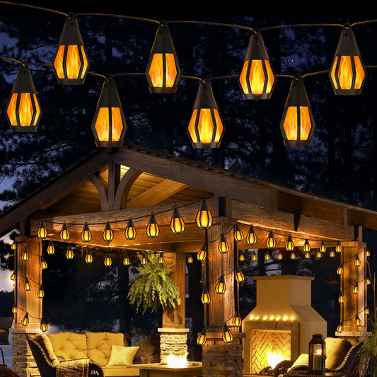 Jnaurb Solar String Lights for Outside, 21Ft Patio Lights with 10 Flickering Flame Light Bulbs, Waterproof Warm White Solar Powered Outdoor Light for Garden Yard Patio Gazebo Bistro Cafe Party Decor