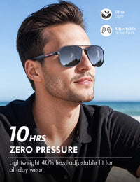 LUENX Aviator Sunglasses for Men Square Polarized Polygon Lens - UV 400 Protection with Accessories Driving Outdoor 61MM Black Lens