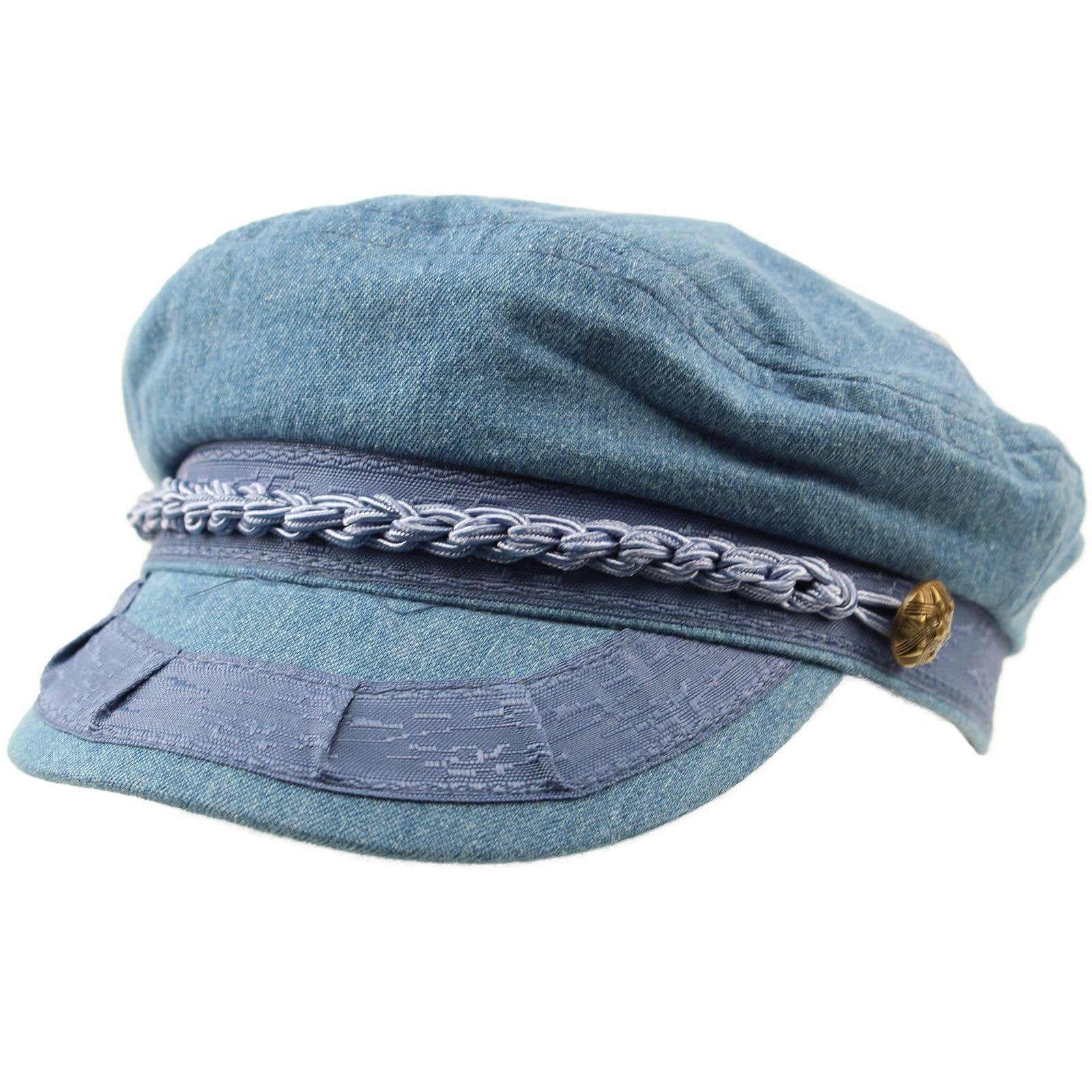 Men's Summer Cotton Greek Fisherman Sailor Fiddler Driver Hat Flat Cap L/XL Denim