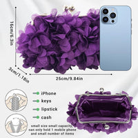 JAMBHALA Women Elegant Evening Purse, Small Floral Clutch Bag with Detachable Chain for Wedding, Party, Prom (Purple)