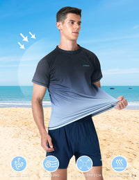 Mens Swim Shirts UPF 50+ Sun Protection Quick Dry SPF Rash Guard Outdoor Beach Fishing T Shirts(Short Sleeve GradientBlack,XL)