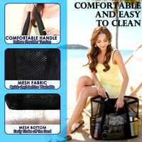 Fammart Extra Large Mesh Beach Bag for Women, Top Zipper Closure Pool Tote, SandProof Cruise Essentials 2026 Family Travel