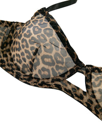 Lilosy Sexy Mesh Sheer Underwire Push Up Lingerie Set Women Cheetah See Through Bachelorette Bra Panty 2 Piece Leopard Medium
