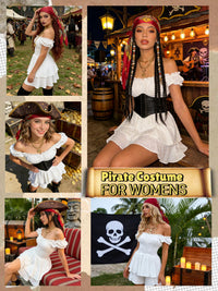 minkasic Womens Pirate Costume Dress Pirate Costumes Outfit for Women with Headscarf Corset Accessories 4PCS