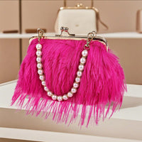 FeelfunFeather Women Clutch Purses,Fluffy Feather Evening Handbags for Wedding Party Banquet Prom Crossbody Bag with Detachable Chain(Hot Pink)