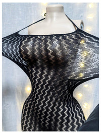OYOANGLE Women's Fishnet Mesh Halter Lingerie Dress Sexy Bodycon Hollow Out See Through Chemise Beach Cover Up Dress Black One Size