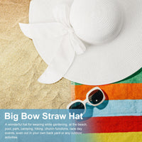 DRESHOW Womens Big Bowknot Straw Hat Foldable Sun Hats Floppy Beach Hat Large Roll up Cap UPF 50+