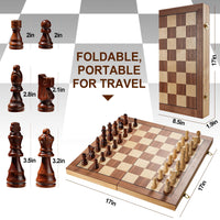 17 Inch Large Chess Set for Adults & Kids, Foldable Wooden Chess Board for Kids, Portable Magnetic Chessboard Game for Adults