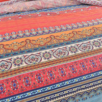 Nanko Queen Duvet Cover Set Boho Red Blue Colorful Retro Striped Print 3pc 90 x 90 Luxury Soft Microfiber Down Comforter Quilt Bedding Cover with Zipper Ties - Bohemian Exotic Style for Men and Women