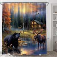 Sanzugh Rustic Bear Shower Curtain, Country Moose Deer Cabin Fabric Shower Curtains Set for Bathroom Lake Lodge Duck Decoration with Hooks 72 X 72 inch Farmhouse Bath Decor