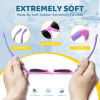 RIVBOS Kids Sunglasses Polarized UV Protection Flexible Rubber Glasses Shades with Strap for Boys Girls Pink