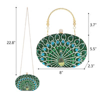 MAIRLOM Women's Evening Bags Sparkly Rhinestone Clutch Purses Luxury Diamond Peacock Handbag for Wedding Party Formal（Green Peacock）