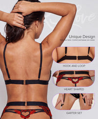 RSLOVE Women Lingerie Set with Garter Belt, Black Red, XL