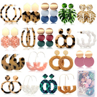 FIFATA 18 Pairs Vacation Statement Earrings for Women Straw Rattan Earrings Acrylic Resin Hoop Drop Dangle Earrings Set Hypoallergenic for Sensitive Ears