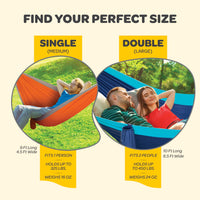 Durable Hammock 500 lb Capacity, Nylon Camping Hammock Chair - Double or Single Sizes w/Tree Straps and Attached Carry Bag - for Travel/Backpacking/Beach/Backyard (Large, Forest Green & Lima Green)
