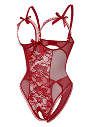 Avidlove Sexy Lingerie for Women One Piece Lace Babydoll Sleepwear Bodysuit Wine Red Large
