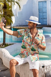 COOFANDY Mens Hawaiian Shirt for Men Short Sleeve Beach Shirts Tropical Cruise Shirt, White - Flower, X-Large