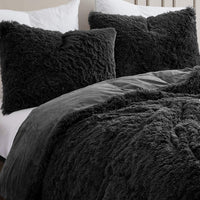 Plush Shaggy Comforter Set Ultra Soft Luxurious Faux Fur Decorative Fluffy Crystal Velvet Bedding with 2 Shams, King, Black