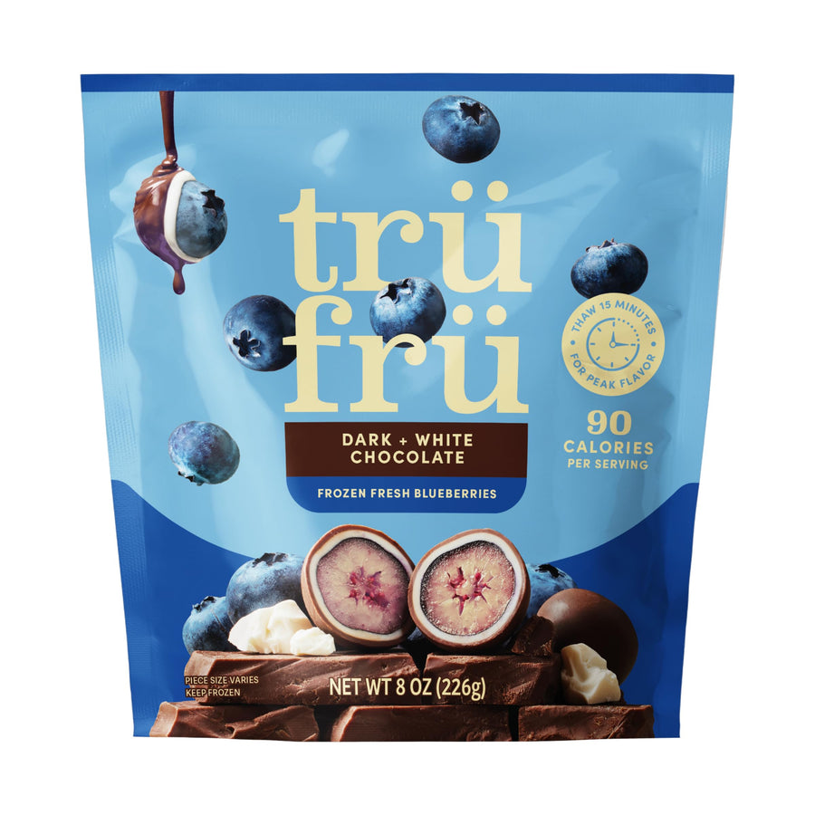 Tru Fru, Frozen, Blueberries In White And Dark Chocolate, 8 Ounce