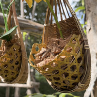 PANWA Handmade 100% Thai Bamboo Hanging Orchid Basket – 4 Inch Set of 3