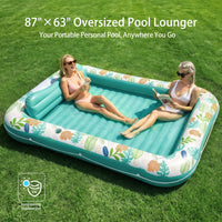 Inflatable Tanning Pool Lounger Float, Stonful 87" x 63" Pool Floats Adult with Pillow & Cup Holder, 4 in 1 Water Filled Inflatable Sun Tan Tub Tanning Bed for Backyard Swimming Pool Beach (Green-XL)