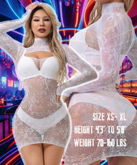 XIUSEMY Sexy Lingerie Dress for Women Fishnet Hollow Out Bodycon Stretchy Nightwear Exotic Beach Cover Up Outfit(One Size,White)