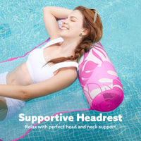 SLOOSH Hammock Pool Floats Adults, 4-in-1 Multi-Purpose Inflatable Pool Floaties PVC Water Hammock Lounge (Tropical Leaves-Pink)
