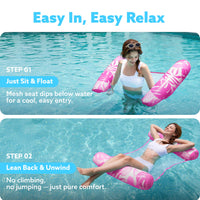 SLOOSH Hammock Pool Floats Adults, 4-in-1 Multi-Purpose Inflatable Pool Floaties PVC Water Hammock Lounge (Tropical Leaves-Pink)