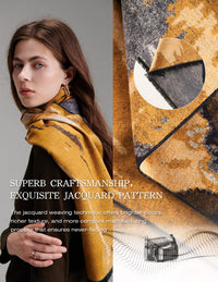 ZHE JIN Luxurious Silk Scarf Shawl Wraps for Women, Warm Soft Scarves Winter Gift for Her, 100% Brushed Mulberry Silk, Dream Painting - Gold Jacquard Reversible, 71"x24"