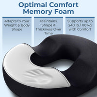 5 STARS UNITED Donut Pillow for Tailbone Pain & Hemorrhoids – Large Memory Foam Seat Cushion for Bed Sore-Prone Areas & Pressure Relief – Prostate, Postpartum & Pregnancy Support, Black Mesh Cover