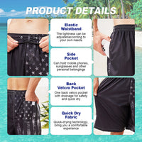 FT FENTENG Mens Swim Trunks for Men, Hawaii Quick Dry Beach Swimming Trunks, Vintage Black American Flag Board Shorts Men's Swimwear Bathing Suit with Mesh Lining, X-Large