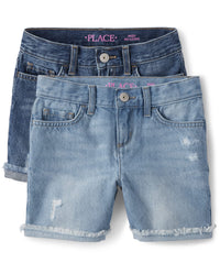 The Children's Place,Distressed Denim Midi Shorts,Peony Wash,10