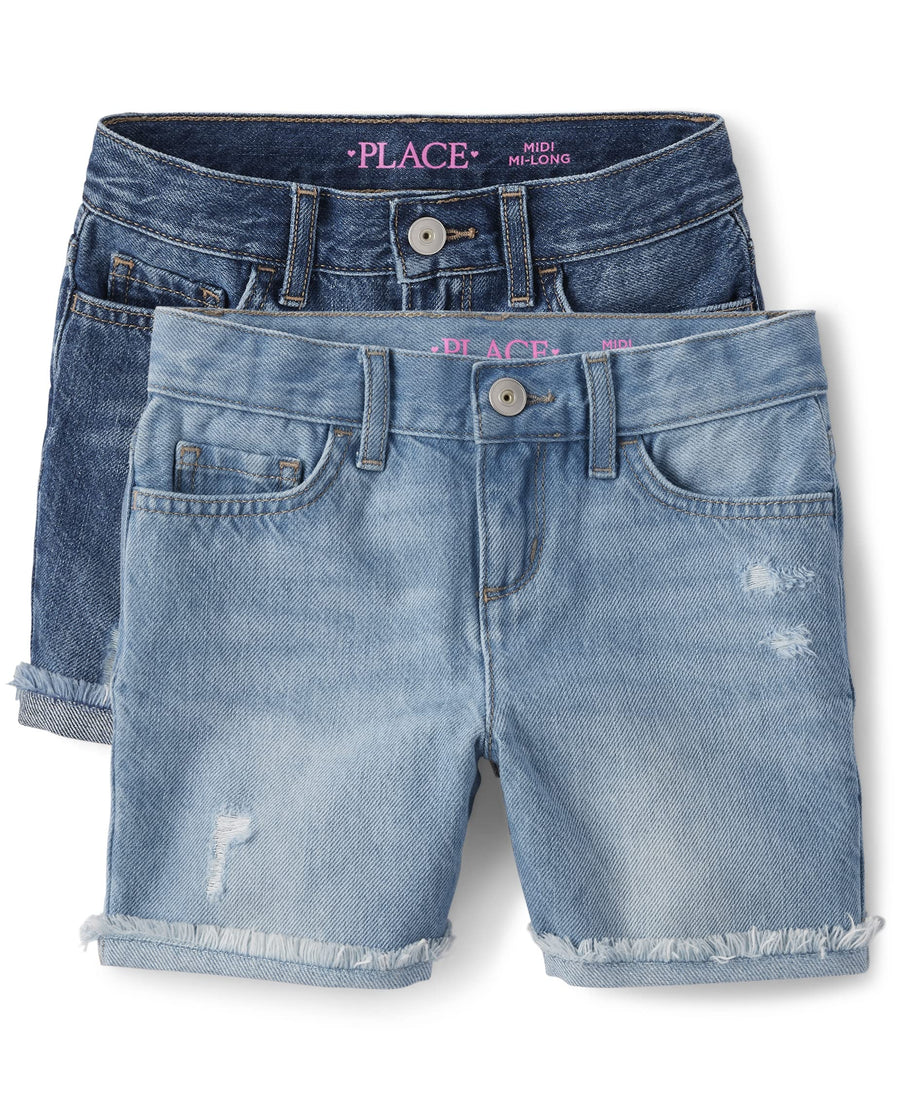 The Children's Place,Distressed Denim Midi Shorts,Peony Wash,10