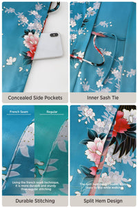 BABEYOND Women's Kimono Robe Long Satin Silky Robes with Peacock and Blossoms Printed Kimono Nightgown
