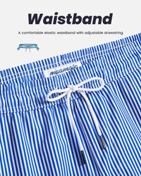 maamgic Mens Swim Trunks with Compression Liner 5 Inch, Quick Dry Bathing Suit with Zipper Pockets, Stretch No-Chafing Swim Shorts, Blue White Stripe Large