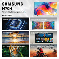Samsung 75-Inch Class Mini LED M70H Series Samsung Vision AI Companion Smart TV (2026 Model, 75M70H) Processor 4K, Pure Spectrum Color, Motion Xcelerator + DLG 120Hz