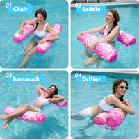 SLOOSH Hammock Pool Floats Adults, 4-in-1 Multi-Purpose Inflatable Pool Floaties PVC Water Hammock Lounge (Tropical Leaves-Pink)