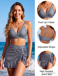 Blooming Jelly Women's High Waisted Bikini Sets Tummy Control Bathing Suit Two Piece Swim Suit 2026 Retro Swimsuit(Black White Plaid,Large)