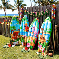 JellyArch 4 Pcs Hawaiian Inflatable Surfboard Tropical Flamingos Hawaiian Luau Party Decorations Blow up Pool Floats Surfboard Prop Wall Decor Palm Tree Summer Tiki Bar Pool Beach Party Decorations
