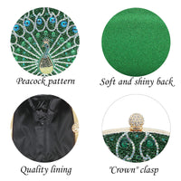 MAIRLOM Women's Evening Bags Sparkly Rhinestone Clutch Purses Luxury Diamond Peacock Handbag for Wedding Party Formal（Green Peacock）