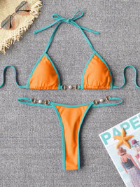TASHEHE Women's Triangle Thong Bikini Set Sexy Brazillian Two Piece Swimsuit String Bathing Suit - Orange - Small