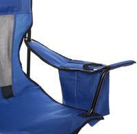 Amazon Basics Portable Folding Camping Chair with 4-Can Cooler, Side Pocket, Cup Holder, and Carry Bag, Sturdy, Breathable Mesh Back, Large, Blue