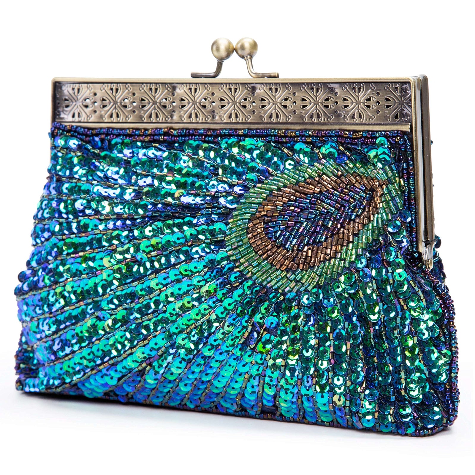 UBORSE Beaded Sequin Peacock Evening Clutch Bags Vintage Evening Bag1920s Party Wedding Purse